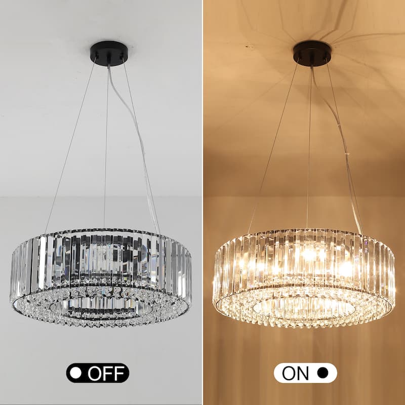 19.69 in. 6-Light Farmhouse Semi Flush Mount Chandelier, Crystal Chandelier, Drum Chandelier for Dining Room Living Room Kitchen