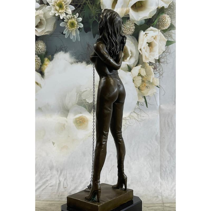 Bondage Bronze Sculpture Statue Girl W/ Chain Choker Mavchi Original 13.5 Inches X 5 Inches