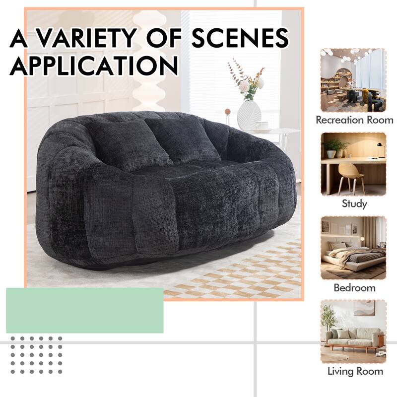 HOMEFUN Chenille Upholstered Durable Comfort Lounger High Back Bean Bag Loveseat Sofa
