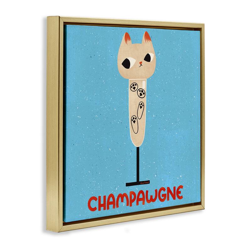 Stupell Champawgne Feline Wine Framed Floater Canvas Wall Art Design By Carrie Cantwell