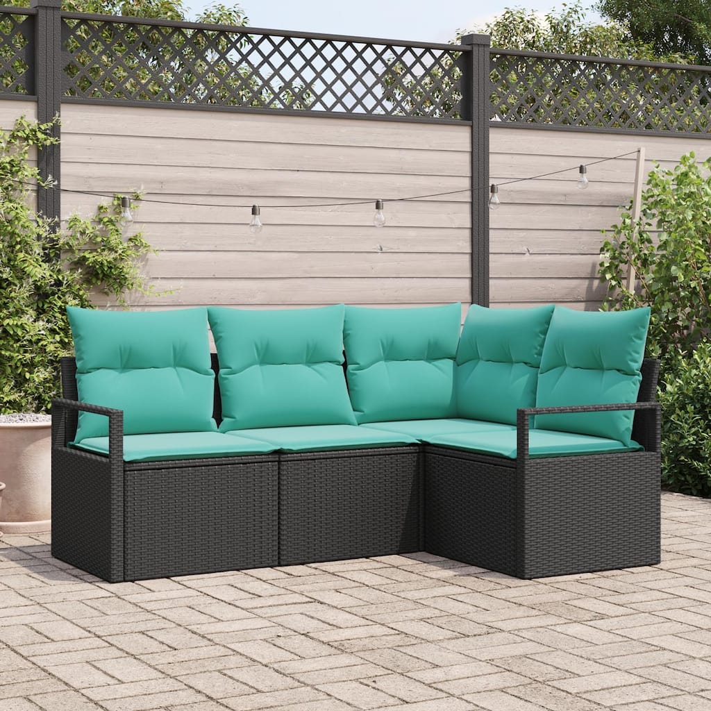 vidaXL 5 Garden Sofa Set with Cushions Black Poly Rattan - 69.7 x 48 x 27.2