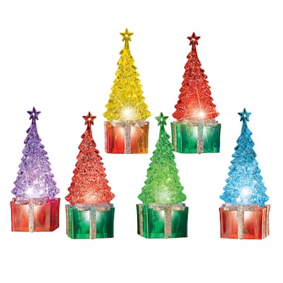 LED Lighted Color Changing Tabletop Christmas Trees - Set of 6 - 6.750 x 4.800 x 2.750