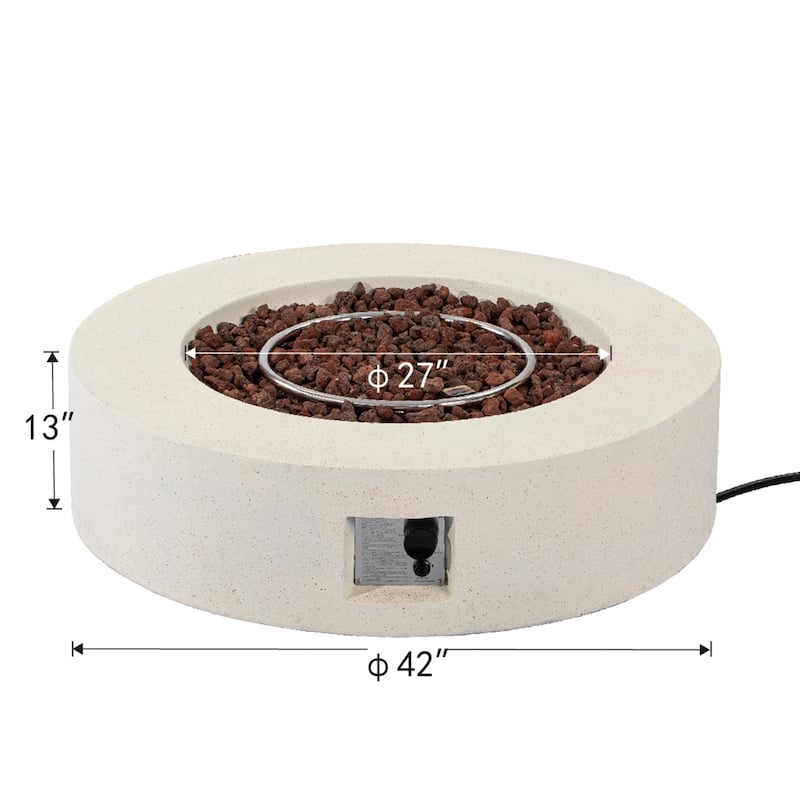 COSIEST Ecru Round Outdoor Propane Fire Pit Tank Outside
