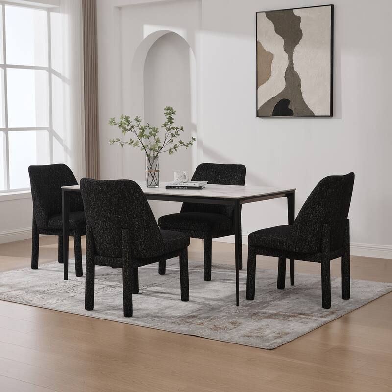 Black Grey Side Chair Dining Chair Accent Chair Simple Kitchen Chair Set of 4 Dressing Chair with Curved Backrest