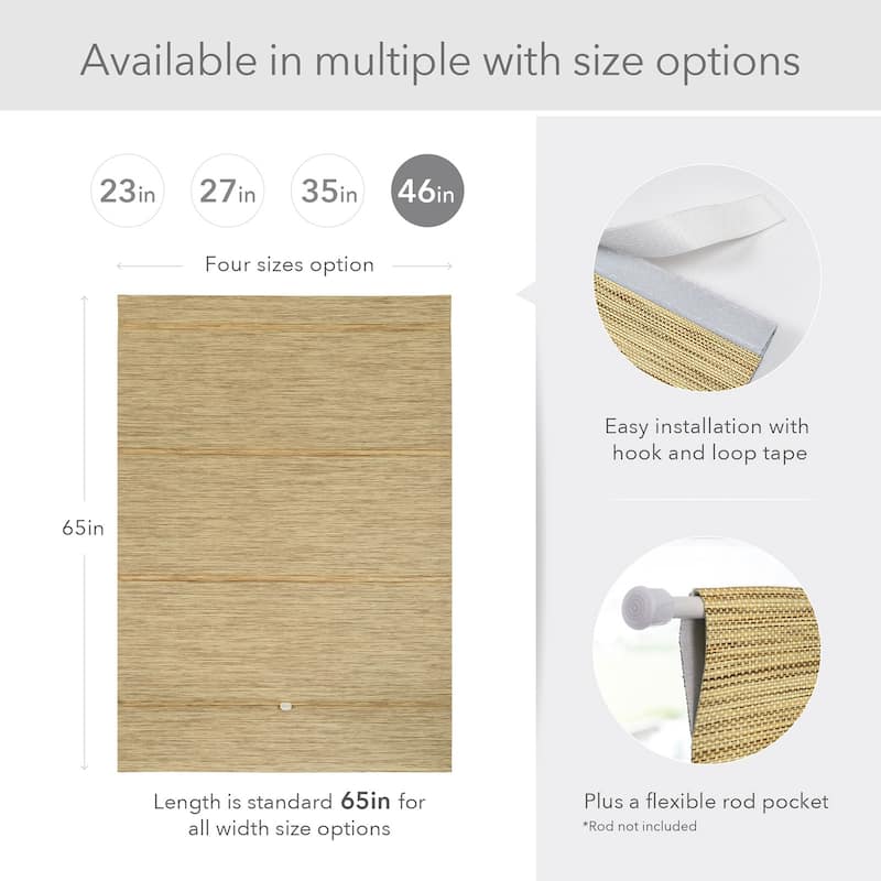 GoDear Design 99.99% Blackout Magnetic Roman Shades, No Drill Cordless Woven Fabric Blinds - 23", 37", 35", 46" W, Ocher