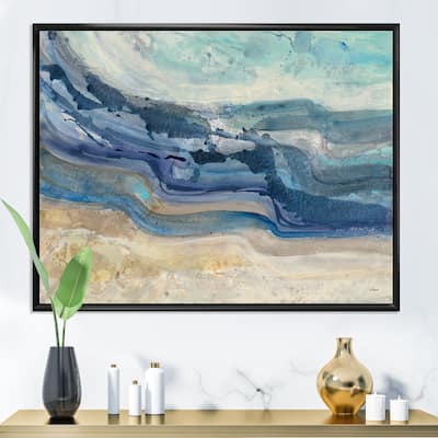 Designart "Coast Blue Sea Waves Watercolour" Modern Farmhouse Framed Canvas