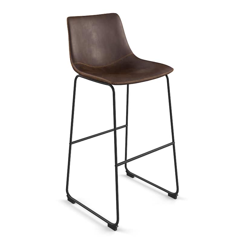 Petra Bar Height Stools (Set of 2) - Dark Brown Vegan Leather / Black
