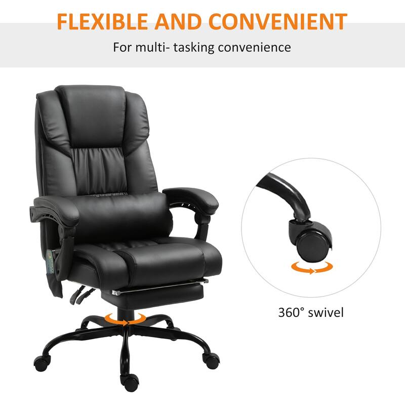 High Back Massage Office Chair with 6 Vibration Points, Reclining Chair, Ergonomic Office Chair with Footrest Adjustable Height