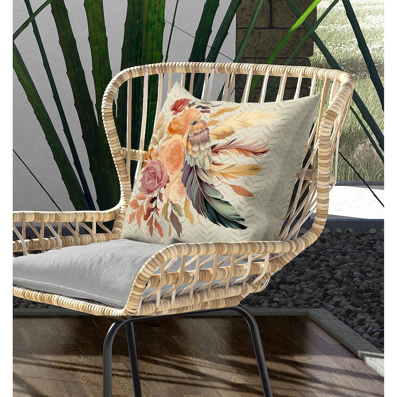 Feathered Bouquet Indoor/Outdoor Reversible Throw Pillow Beige and Green
