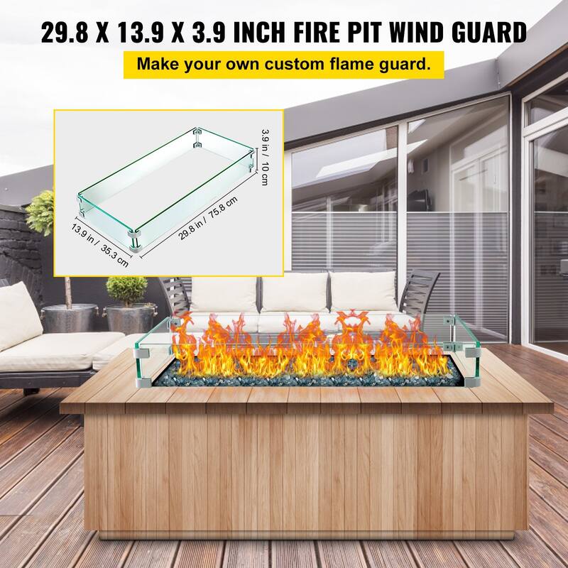 Clear Tempered Glass Outdoor Fire Pit Guard with Alloy Bracket