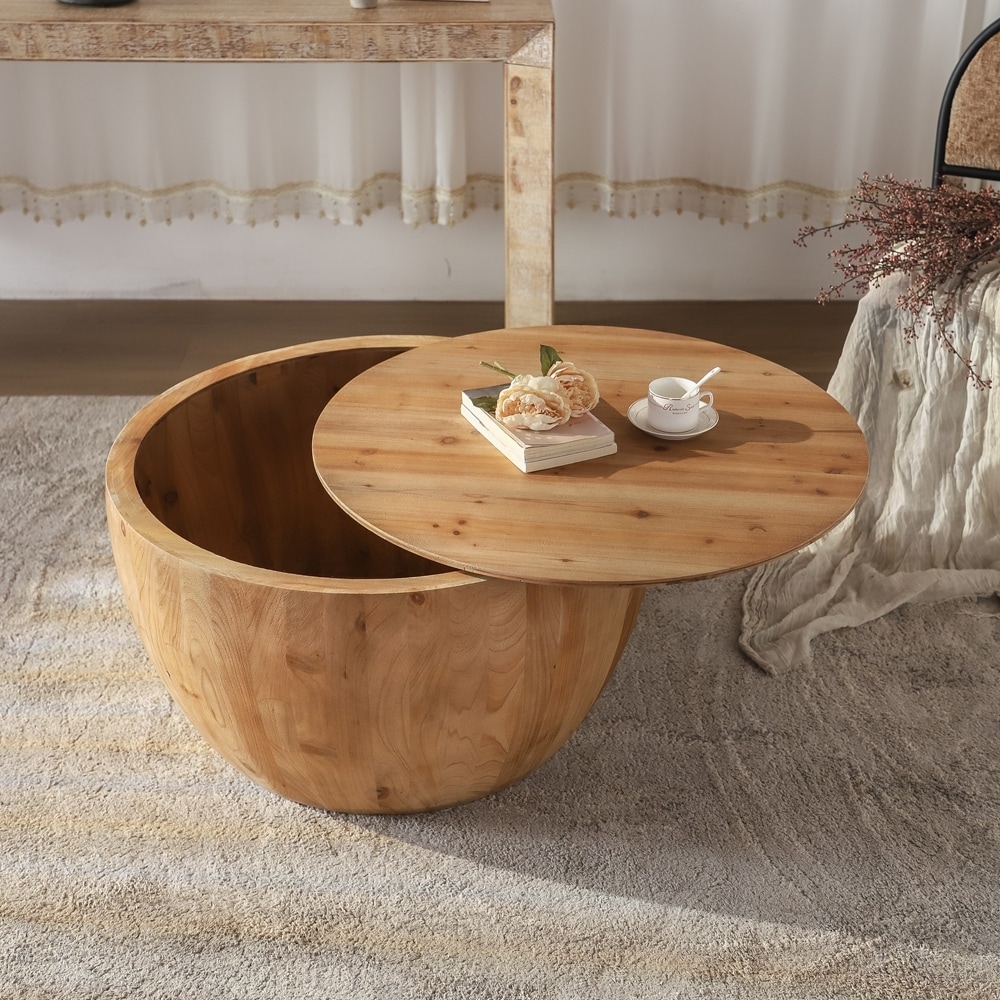 Vintage Style Bucket Drum Shaped Wooden Coffee Table - Overstock