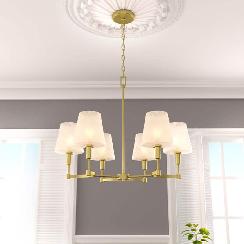 Acroma - 6 Light Gold Steel & Glass Dimmable Classic / Traditional Chandelier