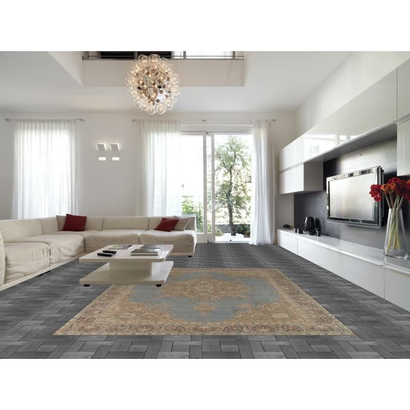 Blue Tabriz Persian Area Rug Hand-Knotted Medallion Wool Carpet - 9'3"x 12'4"