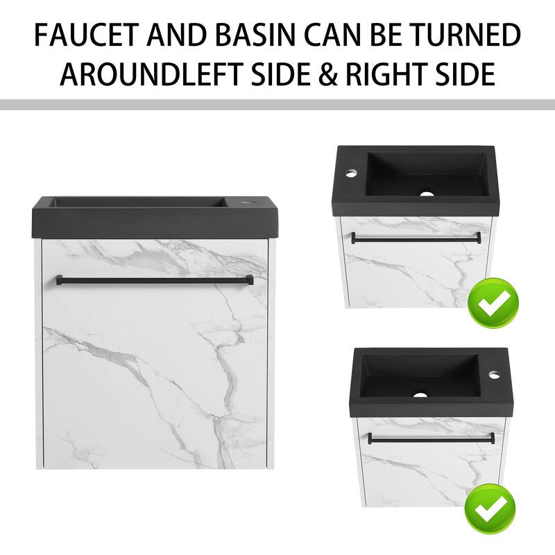 20" Wall-Mounted Floating Bathroom Vanity with Black Resin Sink, Soft-Close Doors & Ample Storage, Space-Saving Design