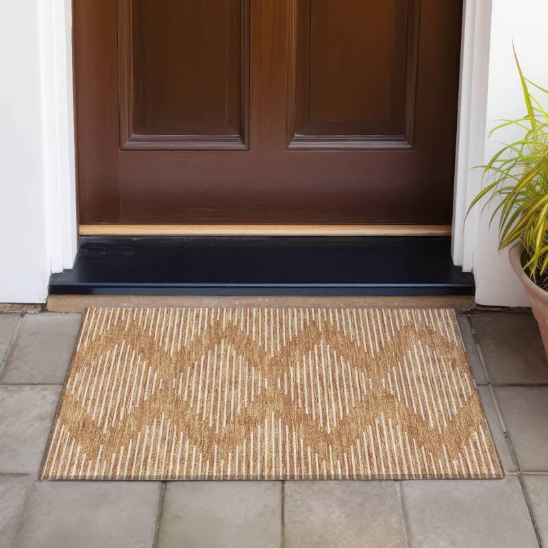Machine Washable Indoor/ Outdoor Modern Stripe Chantille Rug - Paprika - 1'8" x 2'6"