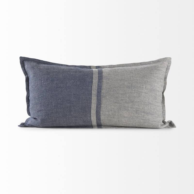 HomeRoots Blue And Gray Striped Linen Throw Pillow Cover