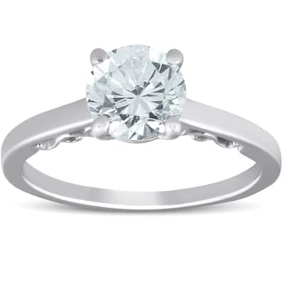 1 1/2 Ct Diamond & CZ Engagement Ring White Gold