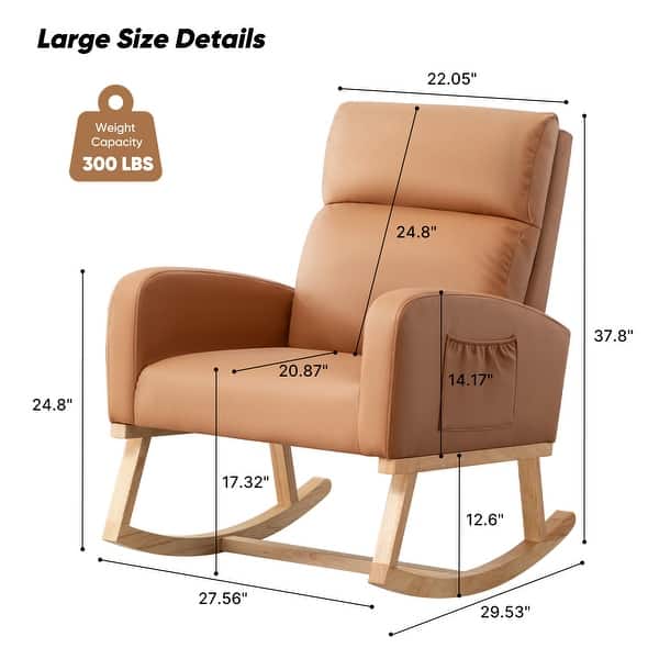 dimension image slide 2 of 18, HOMYKA 28" Wide Rocking Chair for Nursery with Solid Wood Leg