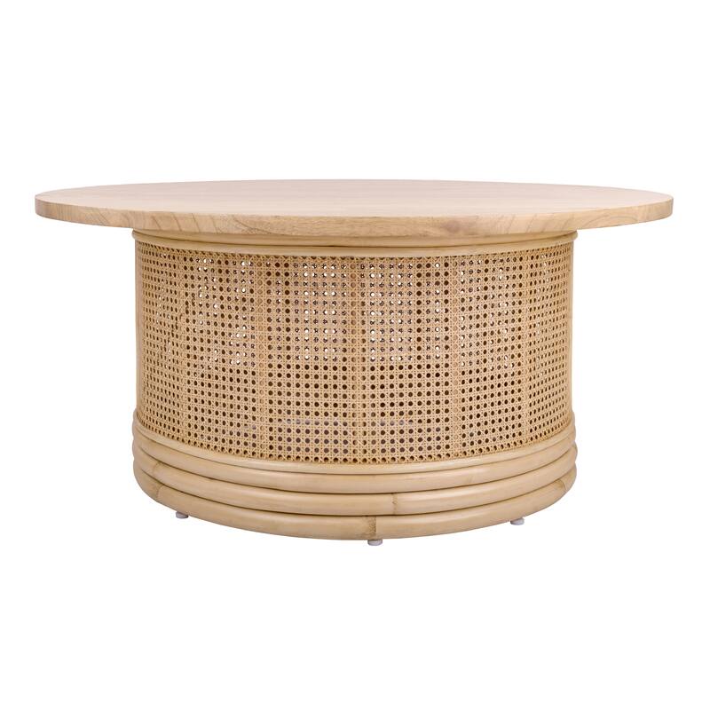 NPD Furniture Brisa Rattan Coffee / Side End Table with Wood Top
