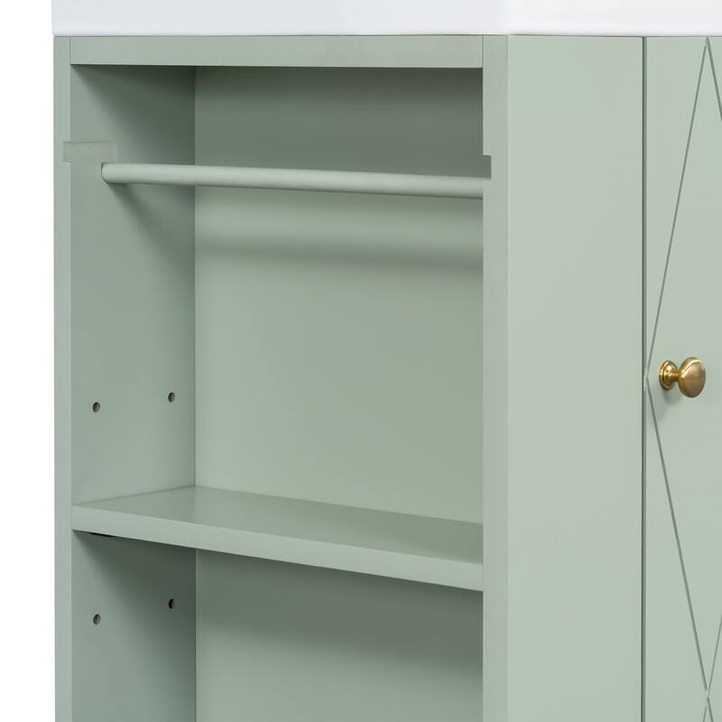 Wall-mounted Small Bathroom Vanity with Ceramic Sink, Floating Ceramic Sink Cabinet with Side Storage Shelves, 20 Inch