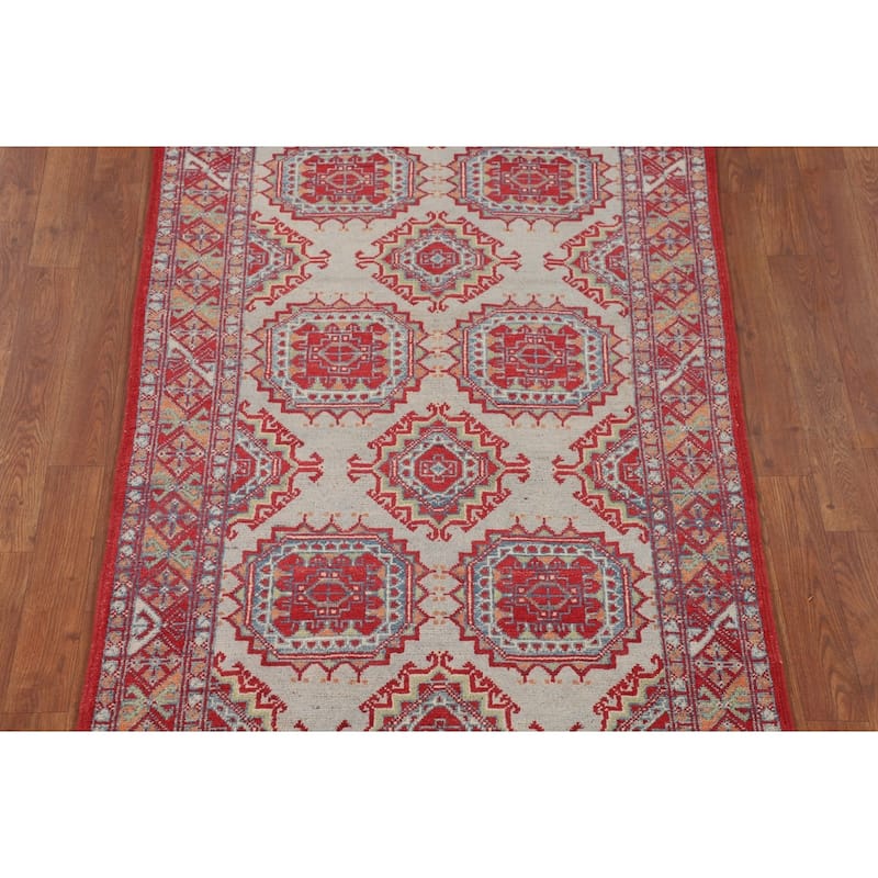 Geometric Multi-Color Kazak Foyer Rug Hand-Knotted Wool Carpet - 3'3" x 5'1"