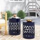 preview thumbnail 1 of 30, Metal Cylindrical Coffee Table, 2-Piece Side Table Set, Plant Stand with Overlapping Circle Iron-cut Design for Balcony Navy Blue