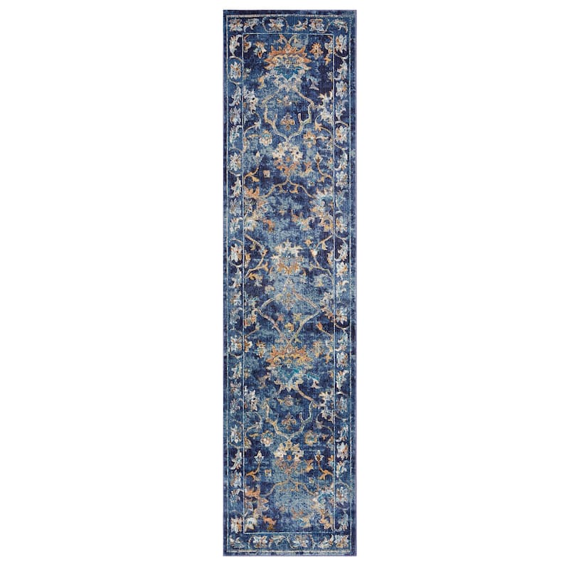 Sevita Lotus Floral Indigo Blue Multicolor Oriental Rug