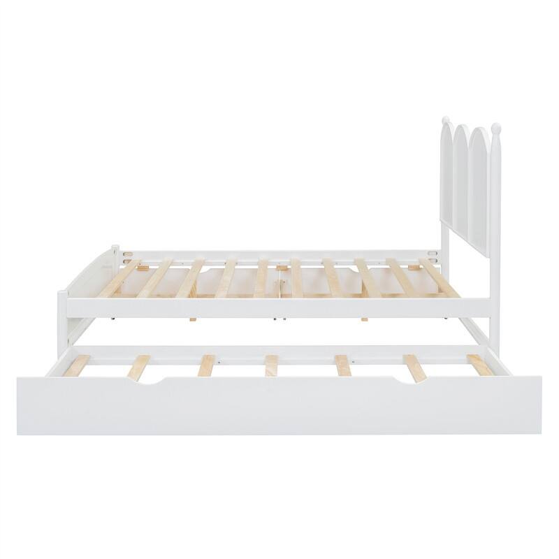Queen Size Platform Bed with Twin XL Trundle and 2 Big Drawers, Wooden Bed Frame with Headboard and Slats Support