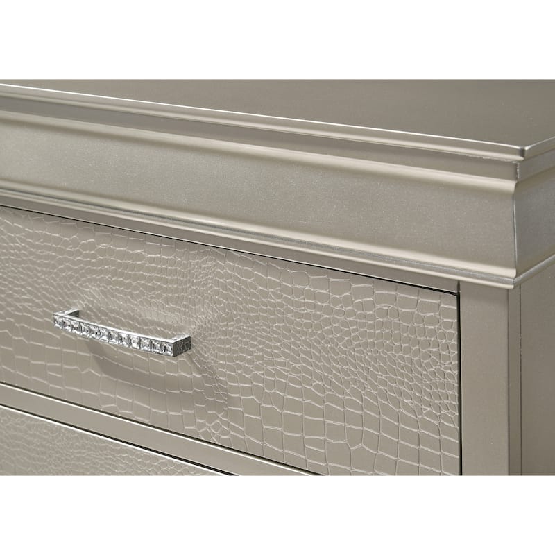 Modern Glam 1pc Champagne Solid Wood Nightstand w/ 2 Drawers & Diamond Tufting for Bedroom - Beige