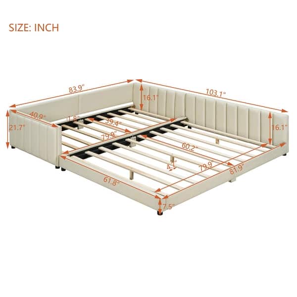 dimension image slide 0 of 2, Nestfair Queen Size & Twin XL Size Upholstered Platform Bed Daybed
