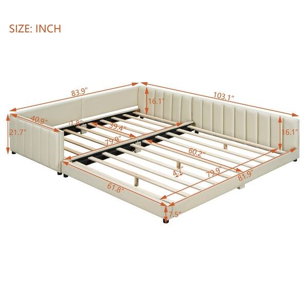 dimension image slide 0 of 2, Platform Bed & Daybed Sectional Upholstered Bed Mother & Child Bed Grounded Bed Stripe Upholstered Bed- Queen & Twin XL Size