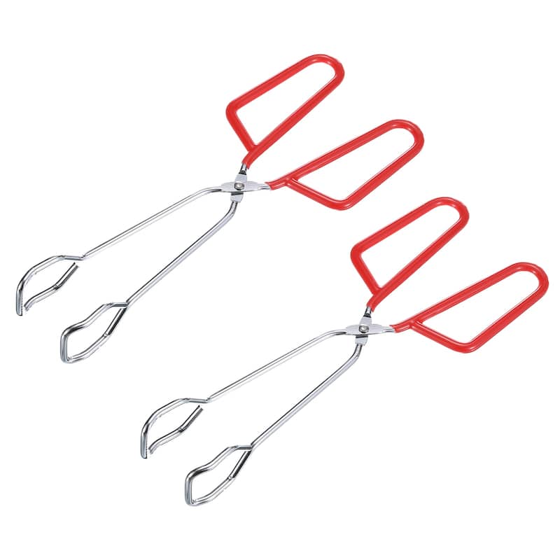 2Pcs Cooking Scissor Tongs, 10" Kitchen Tongs with Comfort Grip Red Handle - Silver & Red