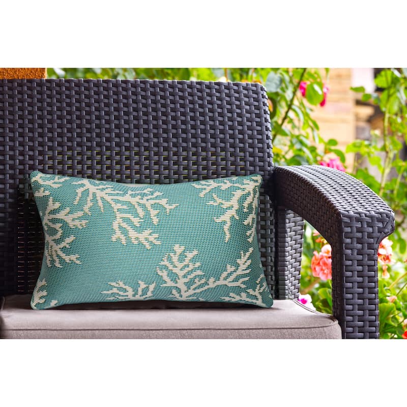 Liora Manne Marina Coral Edge Indoor/Outdoor Pillow - 12" x 18" - Aqua