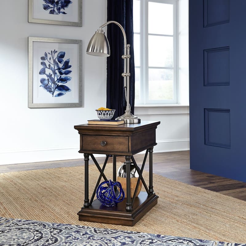 Tribeca Cordovian Brown Drawer Chair Side Table - Wood