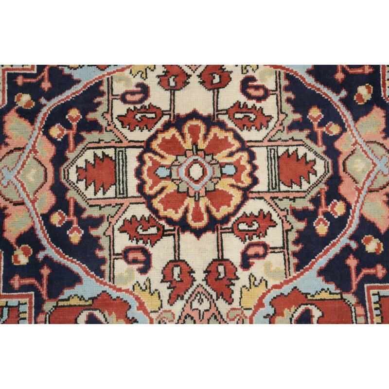 Hand Knotted Oriental 100% Wool Carpet Traditional Medallion Oranges & Rust Heriz (serapi) Area Rug - 9' 0'' X 6' 0''