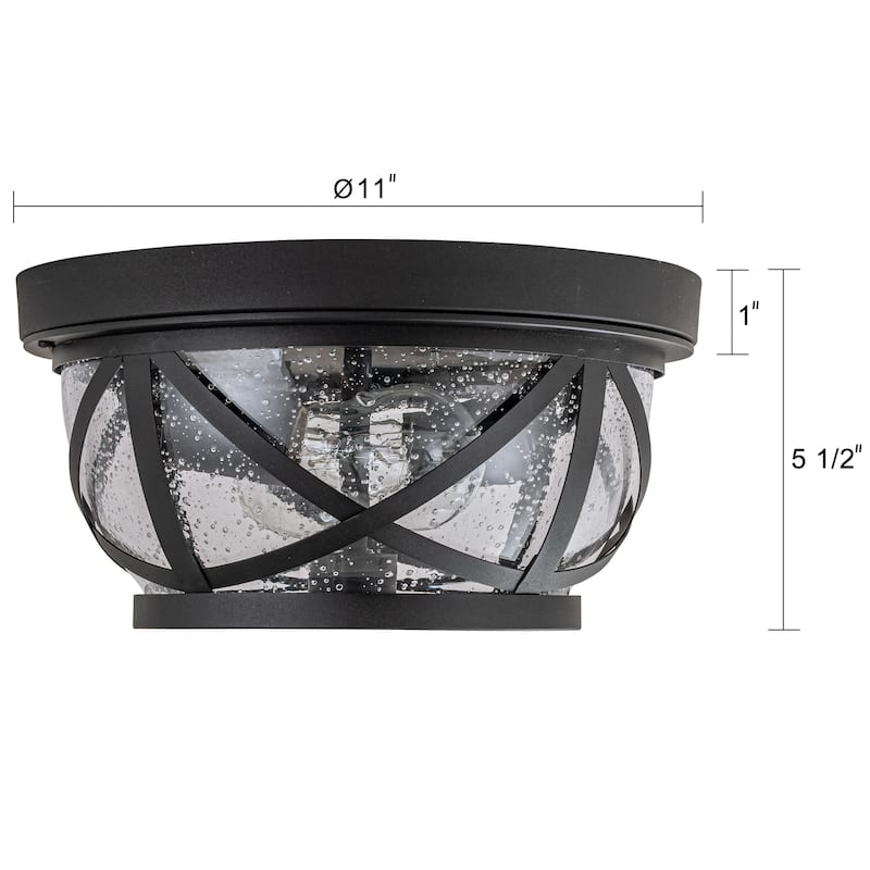 C Cattleya 2-Light Matte Black Motion Sensing Outdoor Flush Mount Light With Clear Seeded Galss