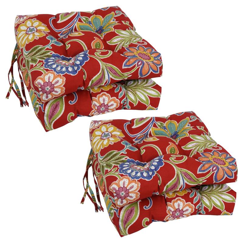 16-inch Square Tufted Indoor/Outdoor Chair Cushions (Set of 4) - 16" - Alenia Pompeii