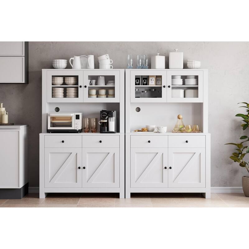 Kitchen Pantry Storage Cabinet with Microwave Stand & Coffee Bar Cabinet,Freestanding Hutch Cabinet with 4 Doors