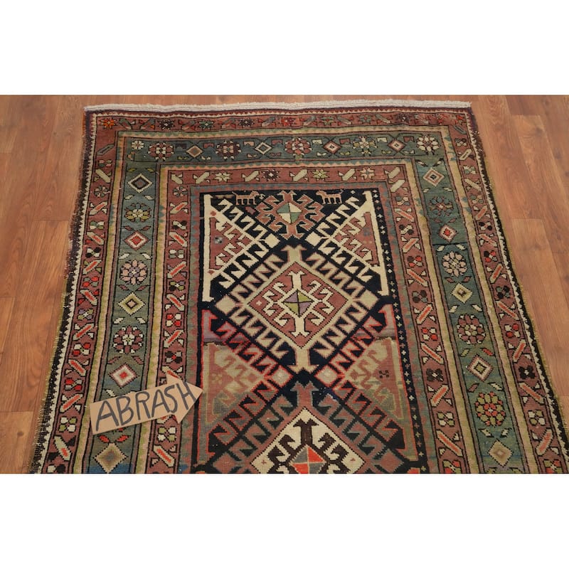 Hand Knotted Oriental 100% Wool Carpet Traditional Geometric Black Runner Rug - 8' 8'' X 3' 6''