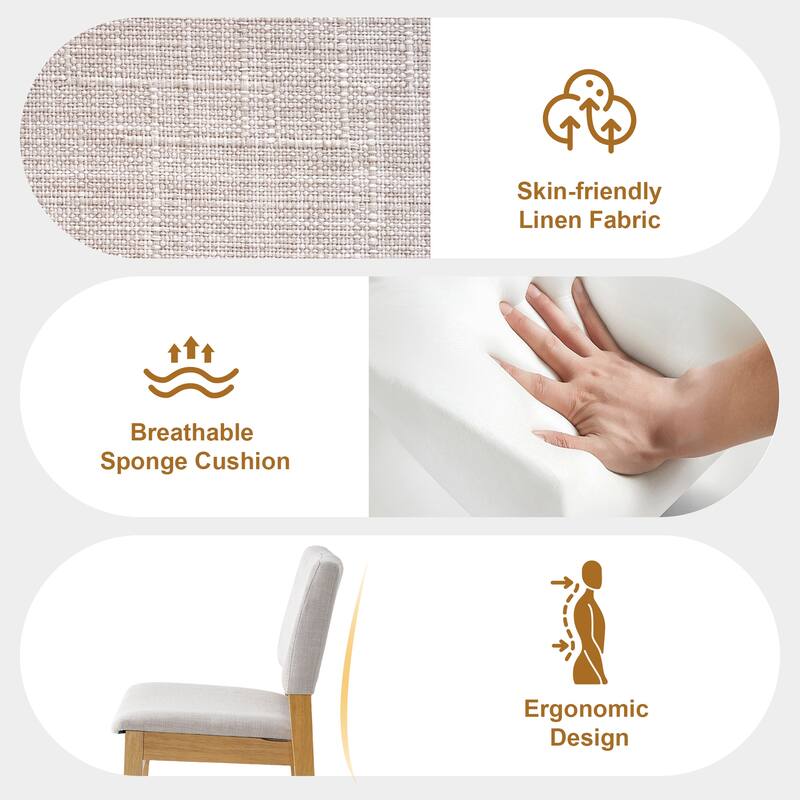 Roomfitters Dining Chairs Set of 4, Upholstered Linen Kitchen Chairs with Solid Wood Frame, Space Saving Dining Seating