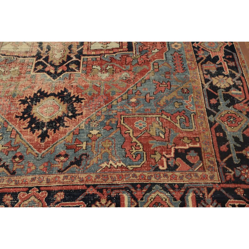 Hand Knotted Oriental 100% Wool Carpet Traditional Medallion Oranges & Rust Heriz (serapi) Area Rug - 9' 11'' X 7' 0''