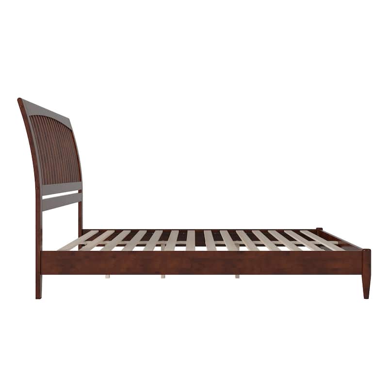 King Size Wood Sleigh Bed - Low Profile Platform Bed Frame - Solid Wood Bed - Walnut Finish