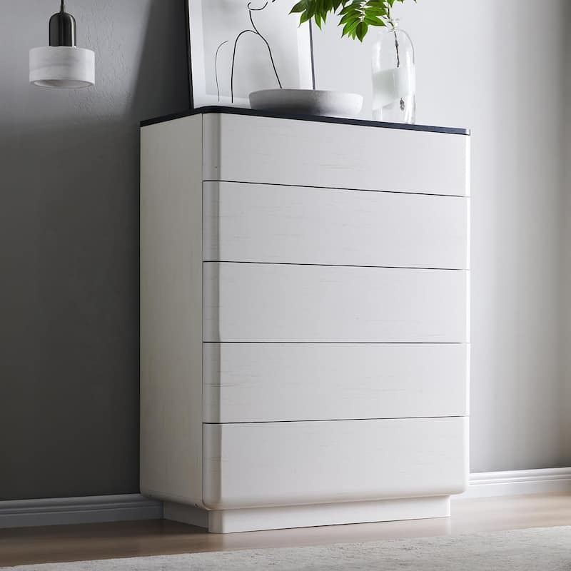 Modern 5 Drawer Dresser for Bedroom, Handle-less Wooden Dressers - White
