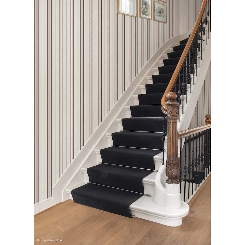 NuWallpaper Brownstone Boys Townhouse Stripe Maroon Peel and Stick Wallpaper - N/A