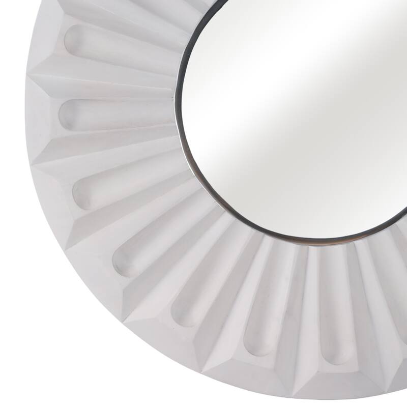 Wood Wall Mirror Modern Round Sculptured Carved Frame - 35" Ivory - 35.5" x 1.75" x 35.5"