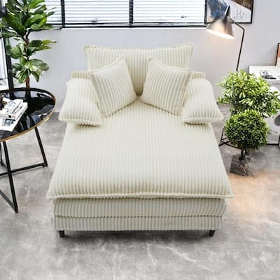 Corduroy Oversized Chaise Lounge with 4-Position Adjustable Backrest, 2 Pillows & 300lb Capacity - Convertible Sofa Bed