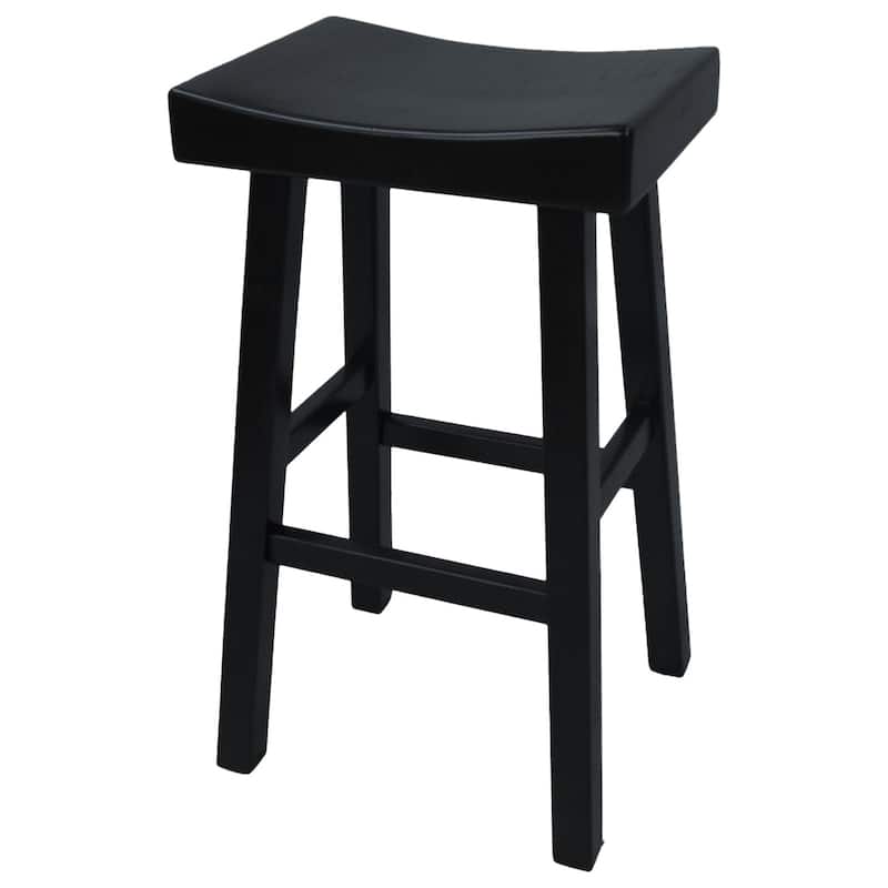 Modern Solid Wood Bar Stool with Footrest, Armless and Backless Design for Kitchen or Dining Room - Black 30"