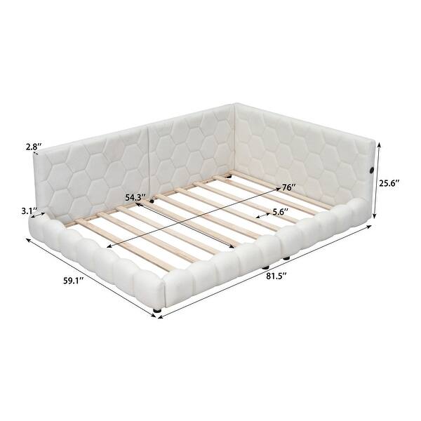 dimension image slide 1 of 2, Full Size Teddy All-in-One Daybed w/ USB Ports Platform Upholstered Bed & LED Panel Bed Frame, Space-Saving, Easy Assembly