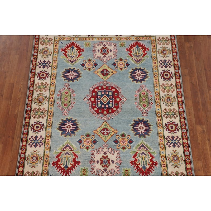 Light Blue Kazak Area Rug Handmade Traditional Wool Carpet - 5'1" x 6'11"