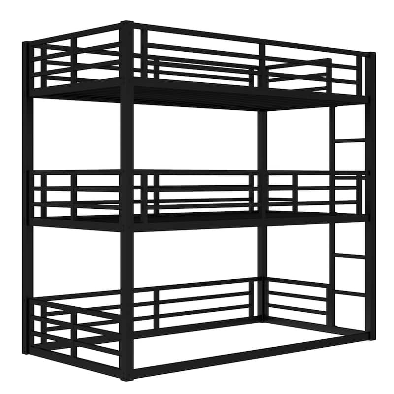 Metal Triple Bunk Bed, Twin over Twin over Twin, Black, Heavy-duty, Noise-reduced Design with Safety Guardrails